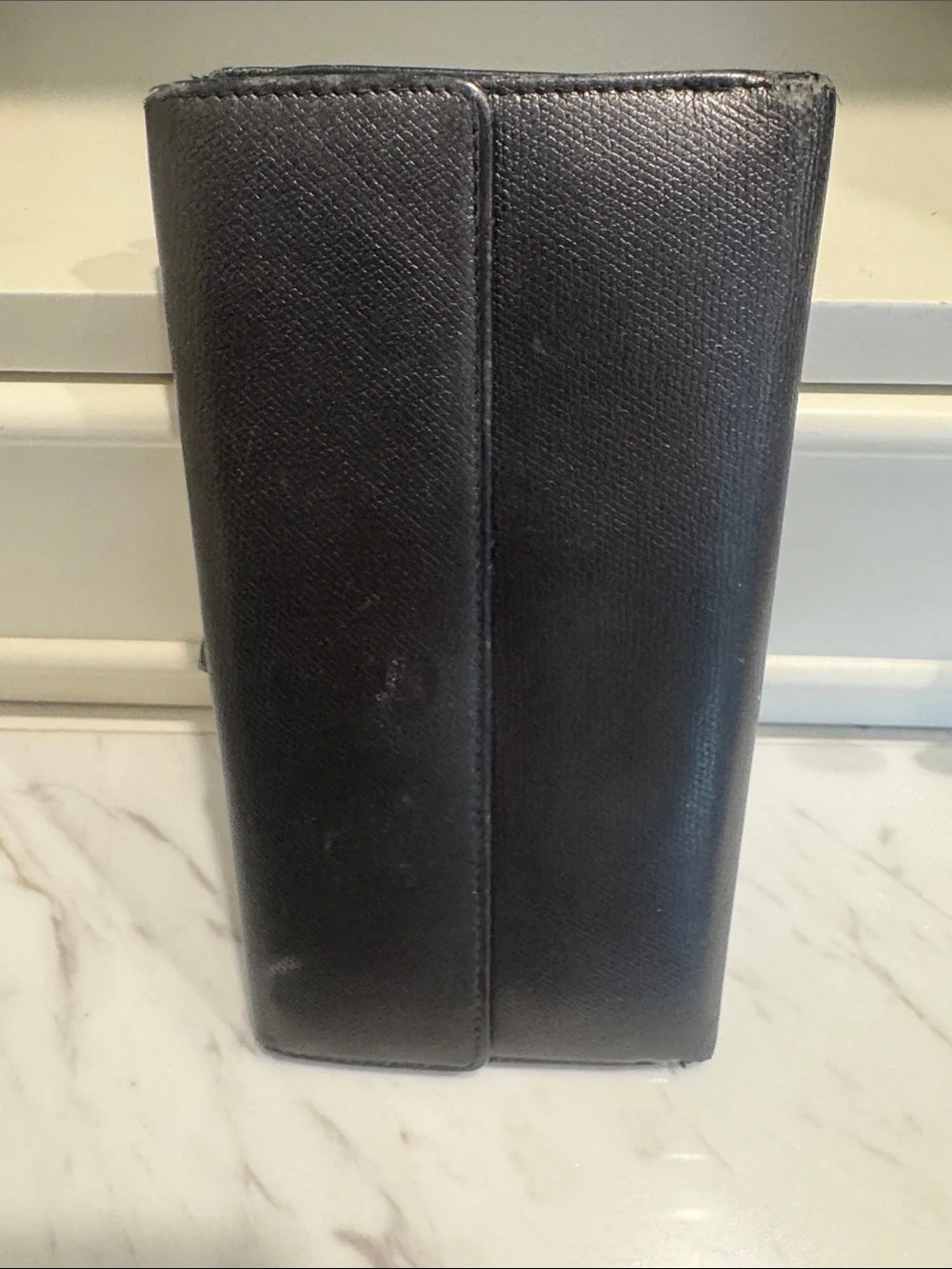 CHANEL Black Leather Long Wallet with CC Button Strap